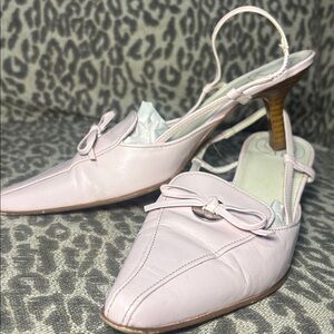 RARE!! Pastel pink leather strappy pointed toe slingback kitten heel women’s 6.5